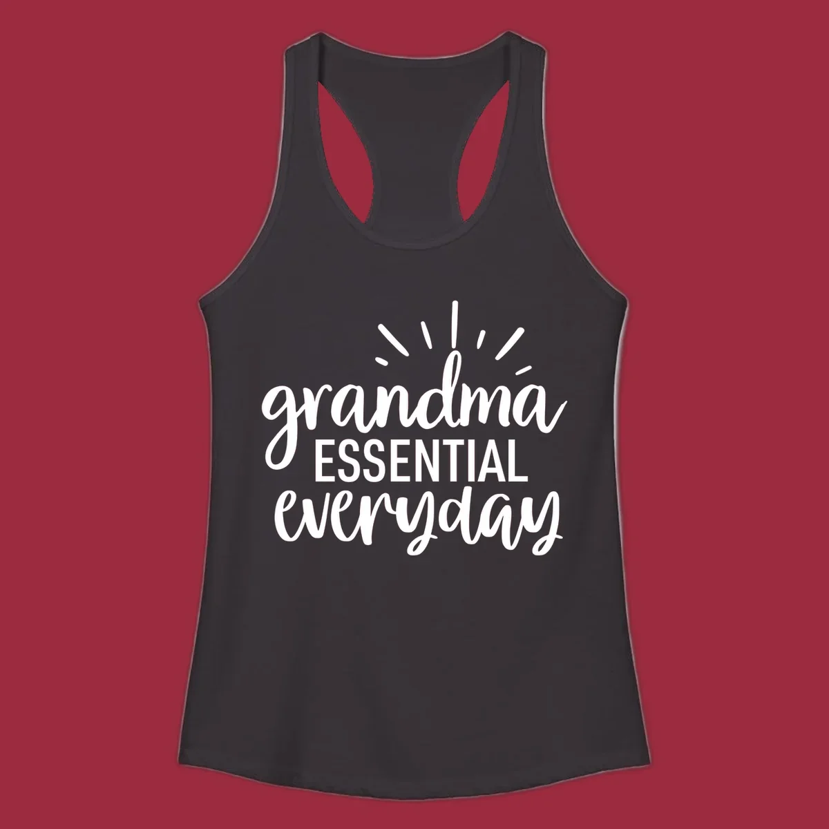 Grandma Essential Everyday text design with sun rays.