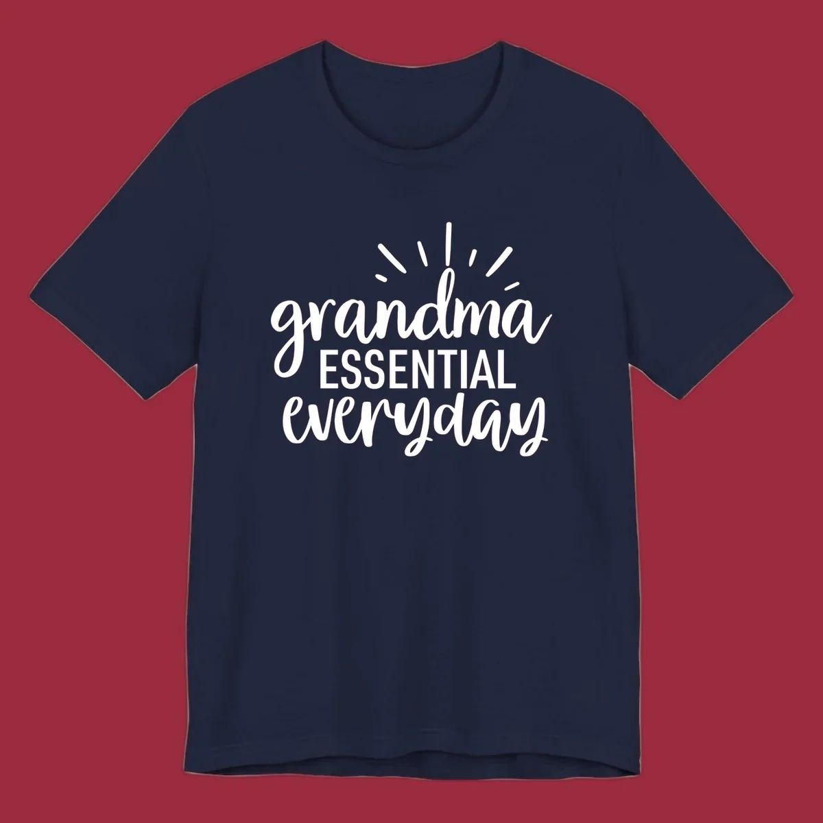 Grandma Essential Everyday text design with sun rays.