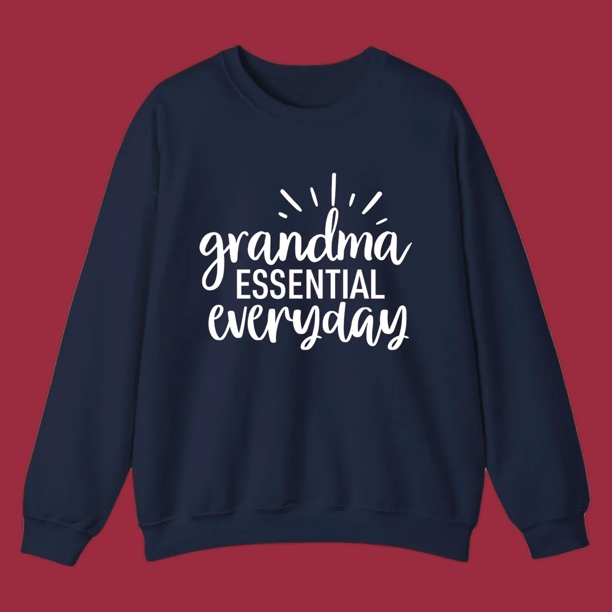 Grandma Essential Everyday text design with sun rays.