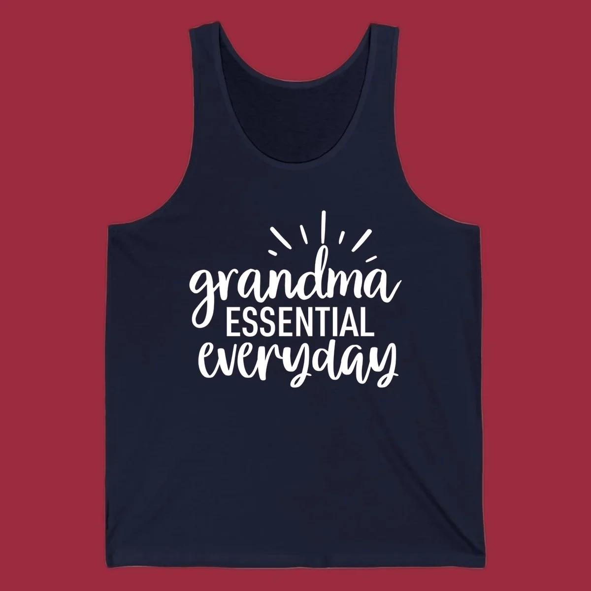 Grandma Essential Everyday text design with sun rays.