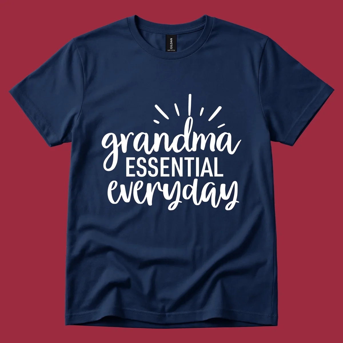 Grandma Essential Everyday text design with sun rays.