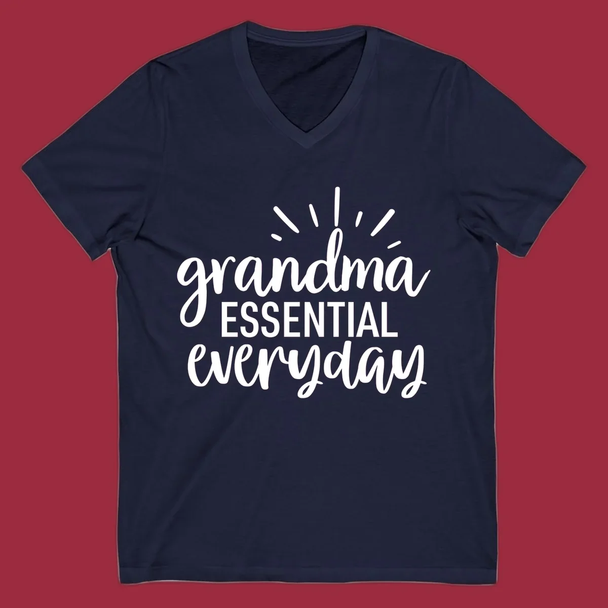 Grandma Essential Everyday text design with sun rays.