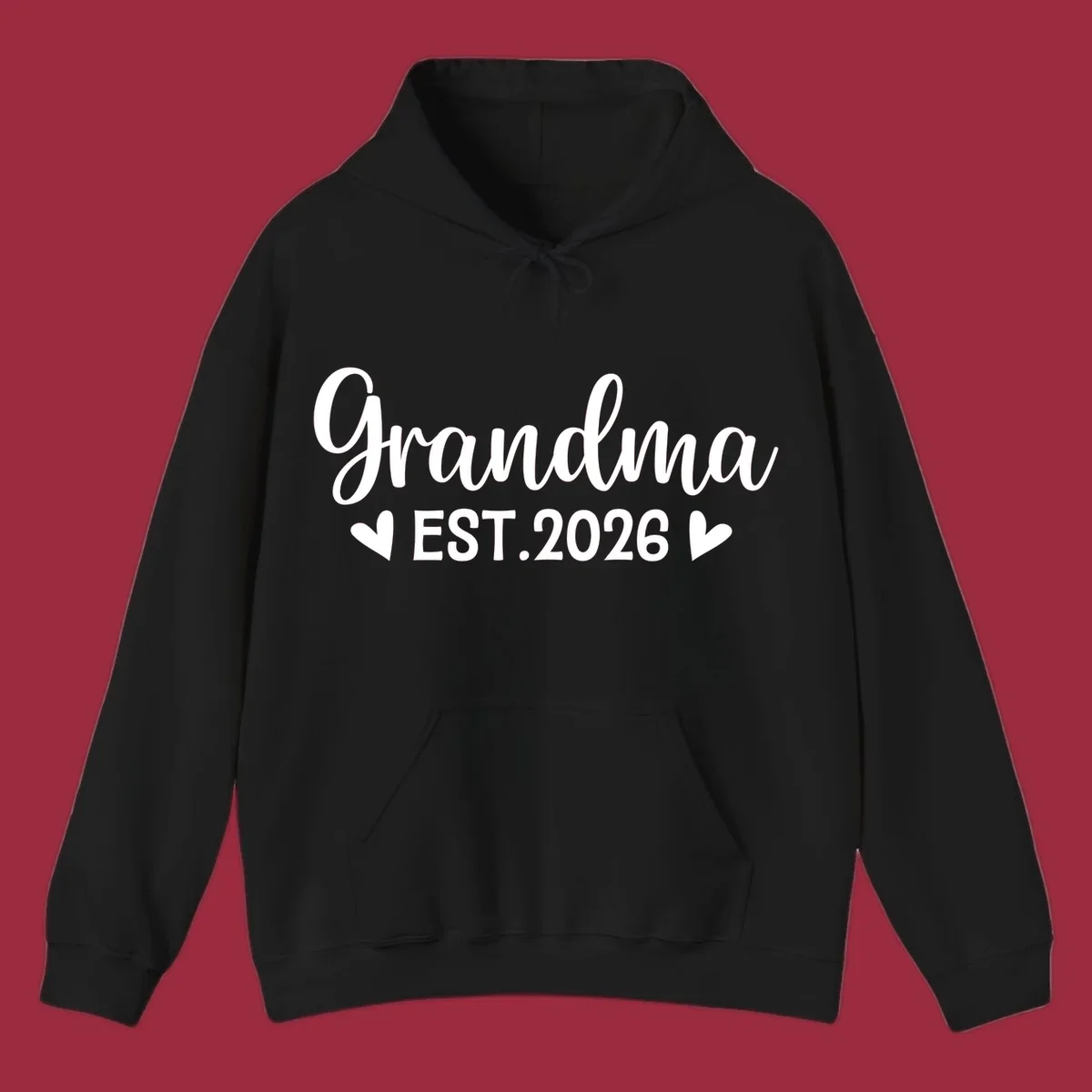 Grandma Est. 2026 text design with heart icons.