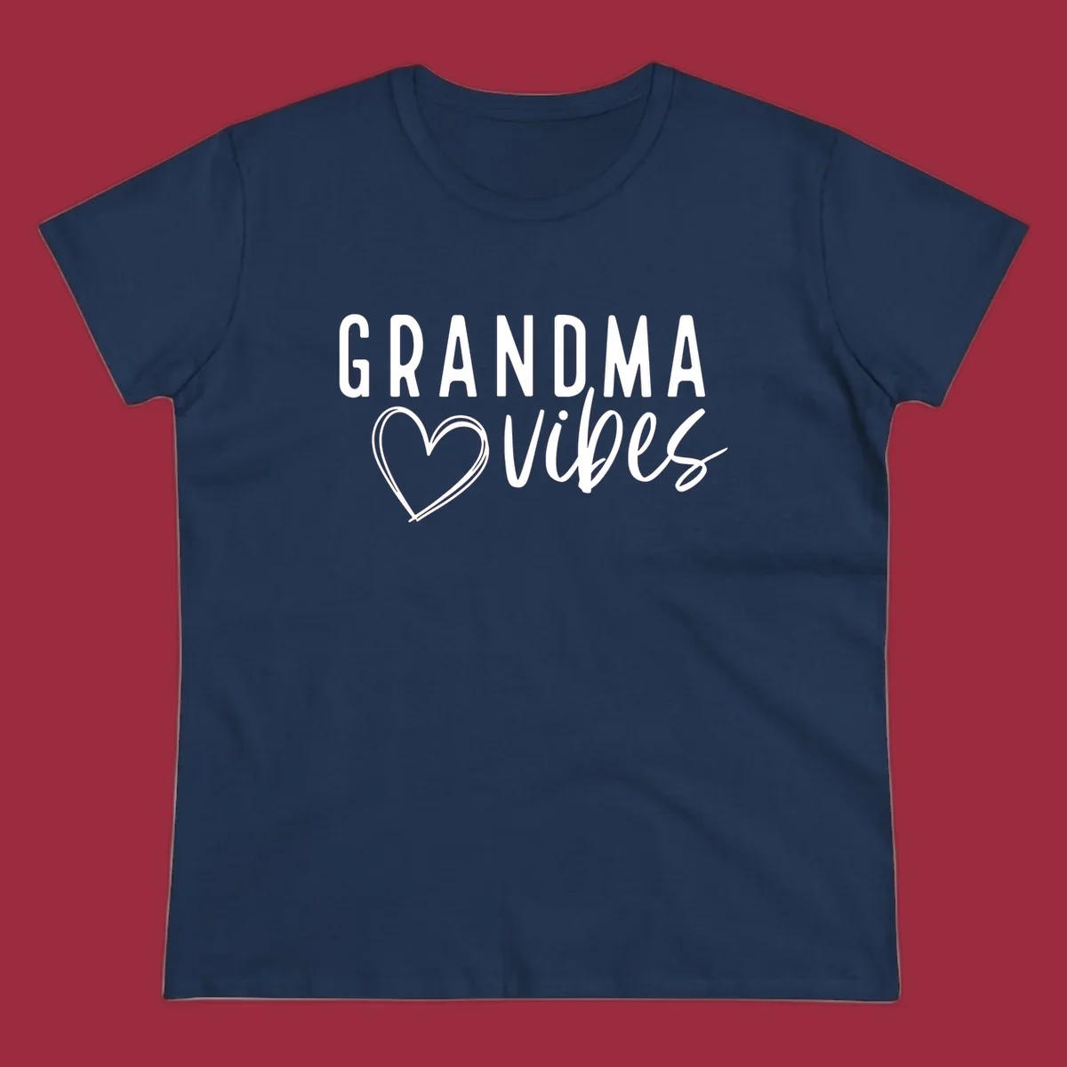 Grandma vibes text with a heart outline, white on black and black on white.