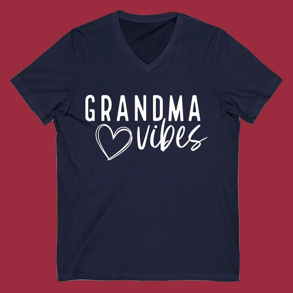 Grandma vibes text with a heart outline, white on black and black on white.