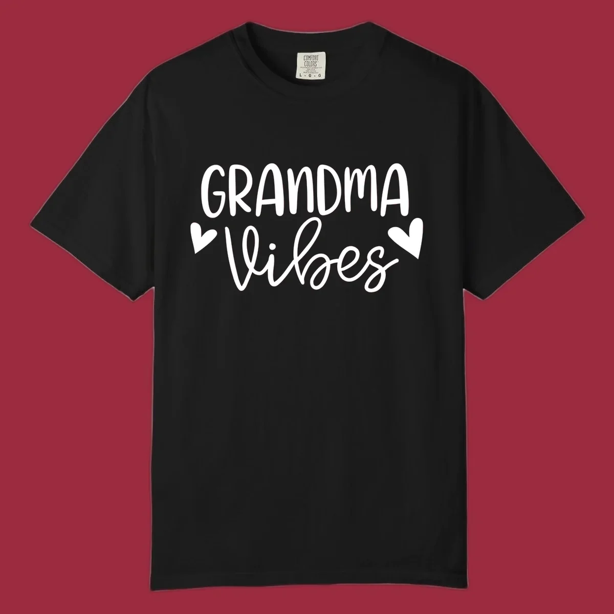 Grandma Vibes text with heart icons. Grandma-vibes.