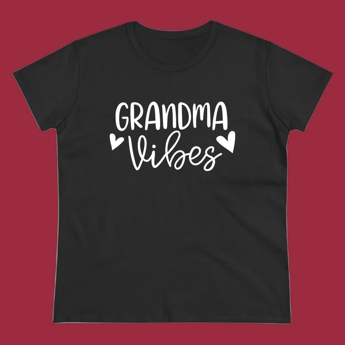Grandma Vibes text with heart icons. Grandma-vibes.