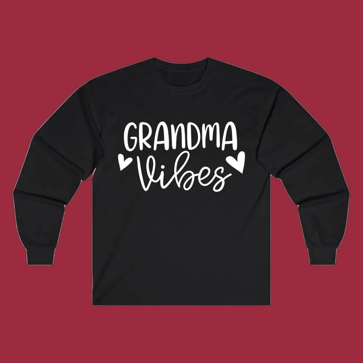 Grandma Vibes text with heart icons. Grandma-vibes.