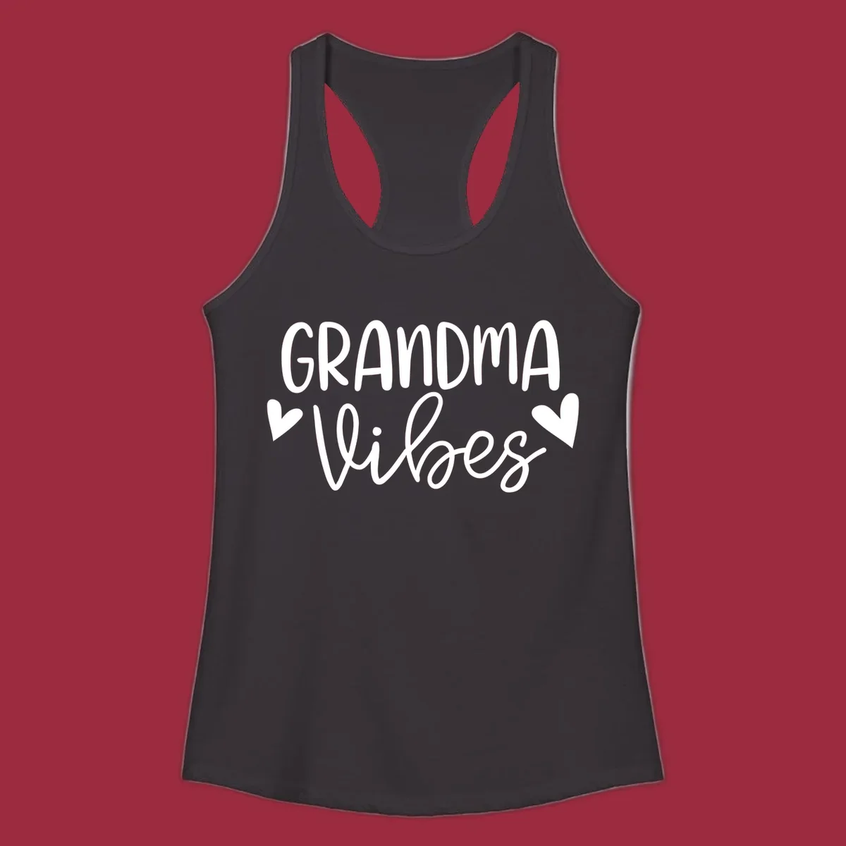 Grandma Vibes text with heart icons. Grandma-vibes.