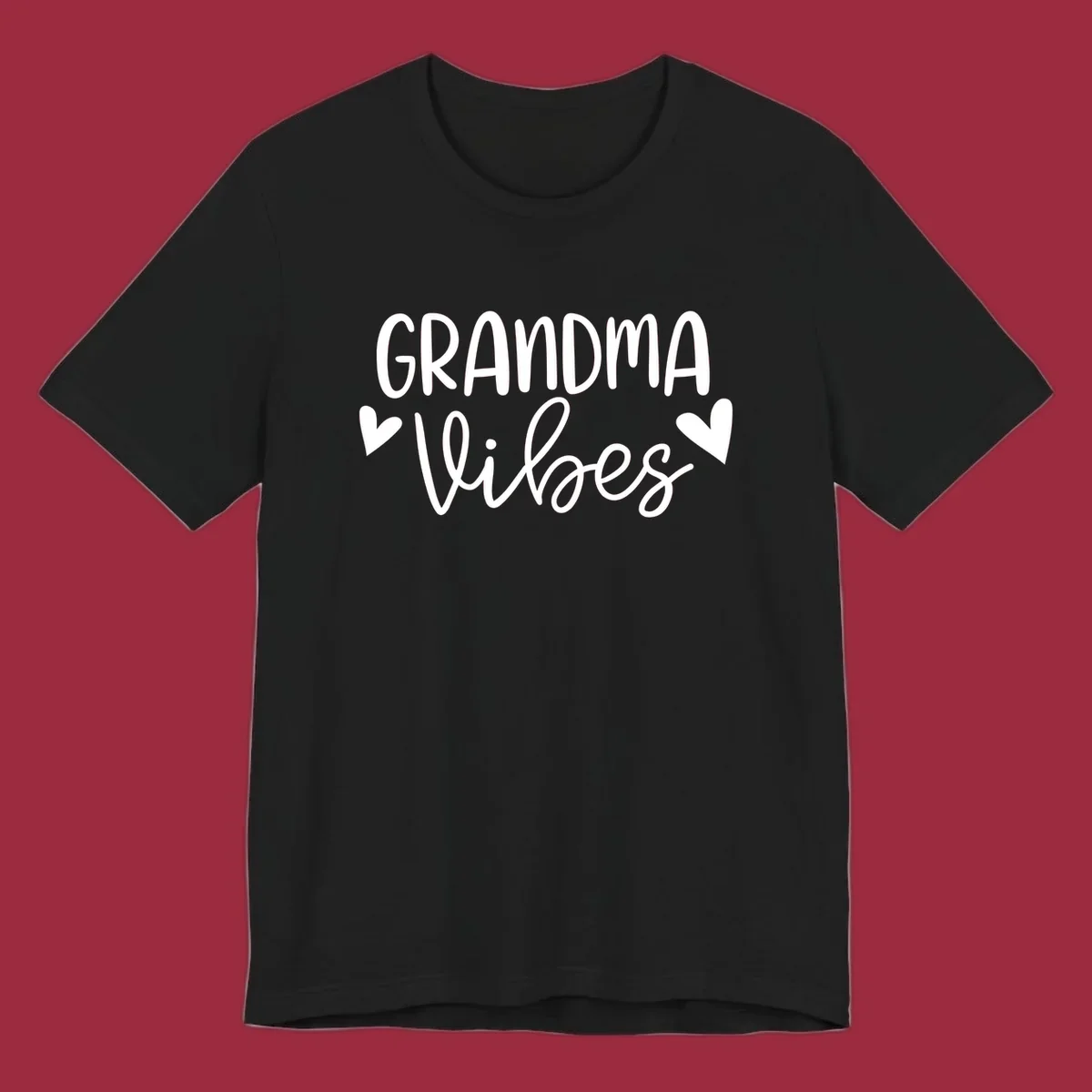 Grandma Vibes text with heart icons. Grandma-vibes.