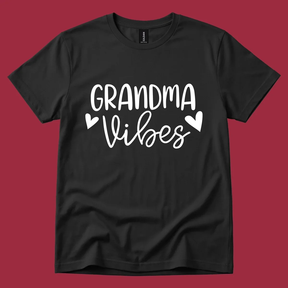 Grandma Vibes text with heart icons. Grandma-vibes.