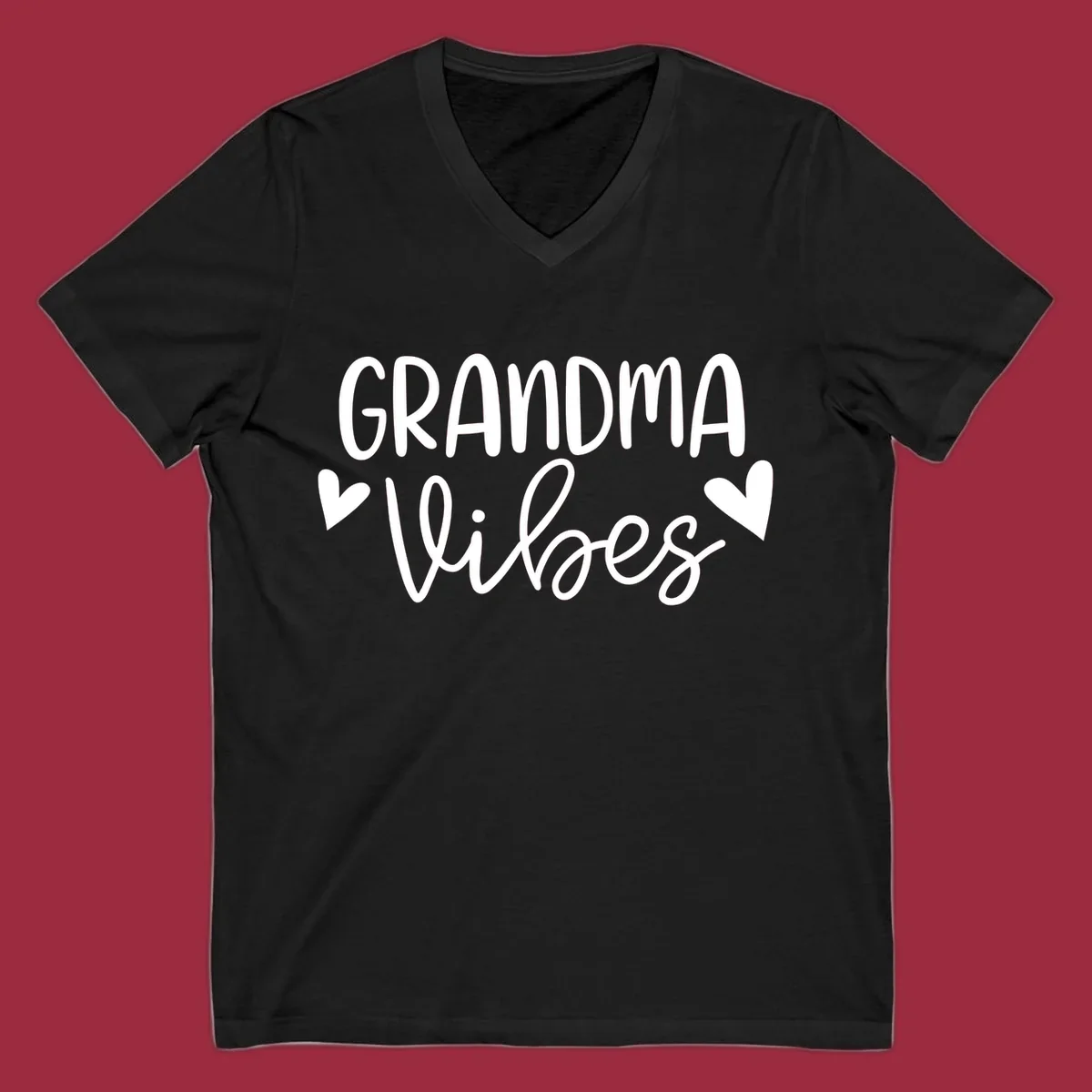 Grandma Vibes text with heart icons. Grandma-vibes.