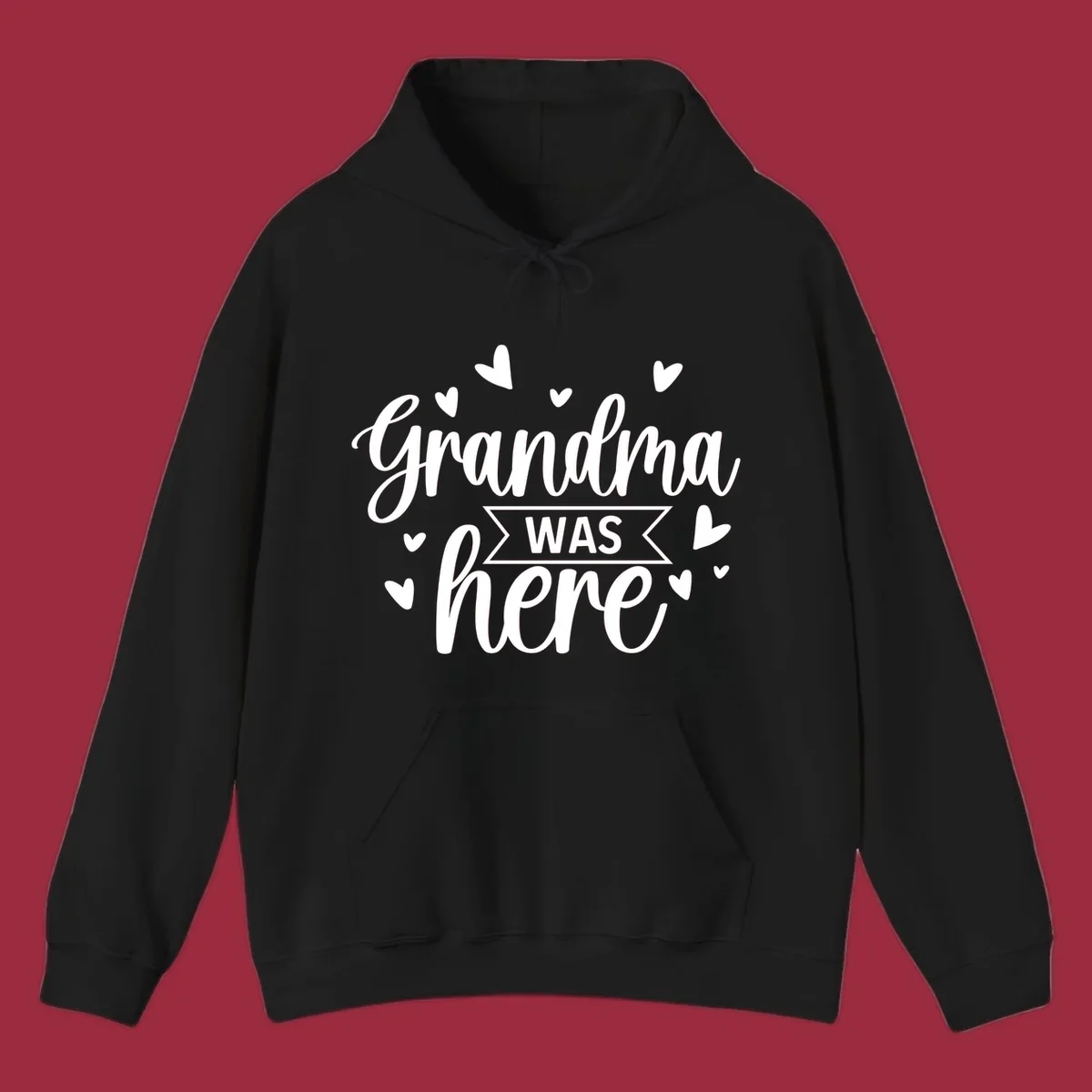 Grandma Was Here text and heart graphic design.