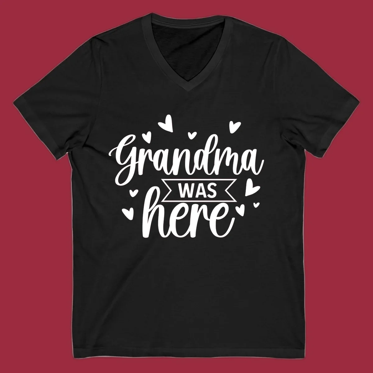Grandma Was Here text and heart graphic design.