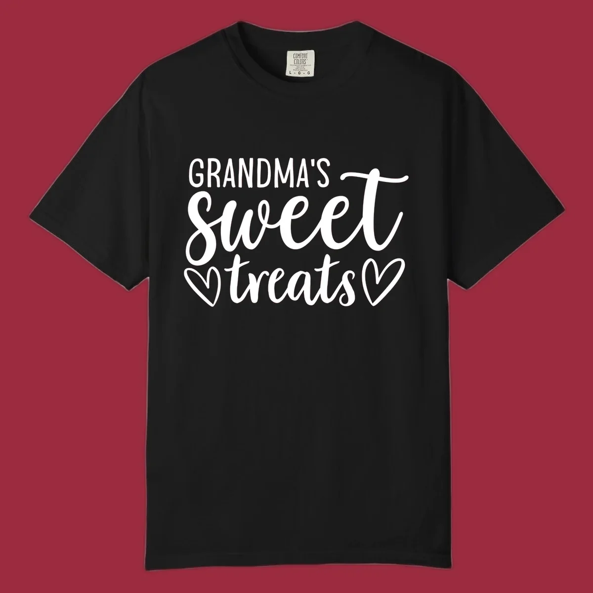 Grandma's Sweet Treats text design with heart outlines.