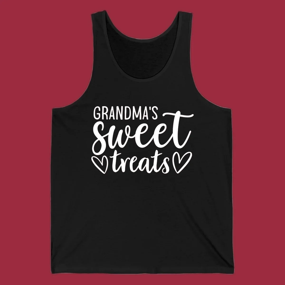 Grandma's Sweet Treats text design with heart outlines.