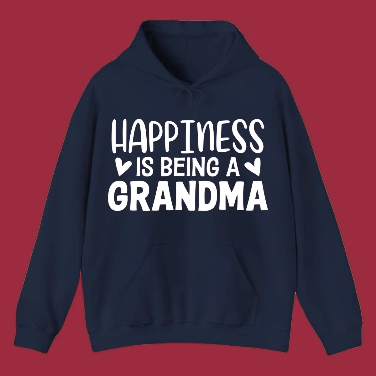 Happiness is being a grandma quote with hearts graphic.