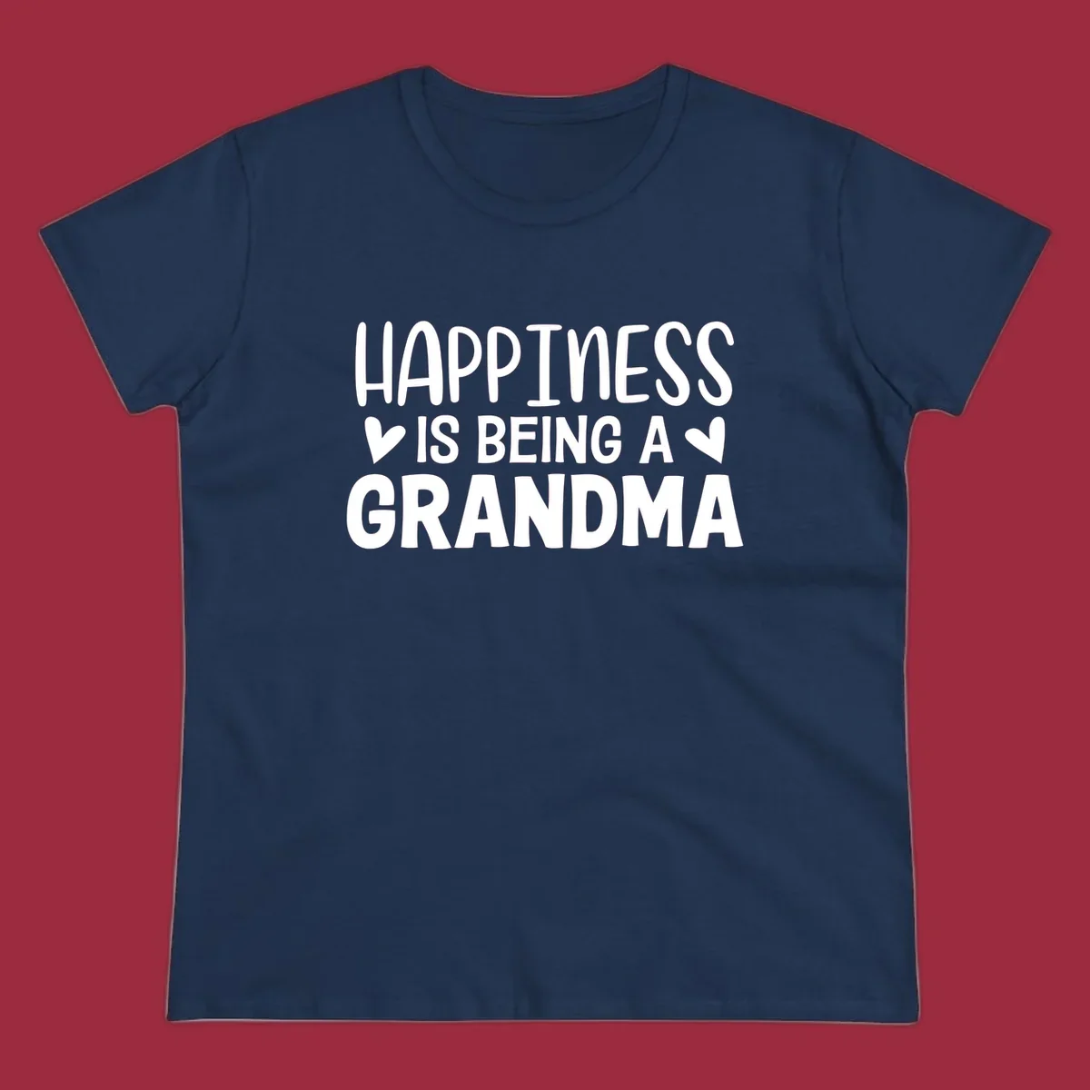 Happiness is being a grandma quote with hearts graphic.