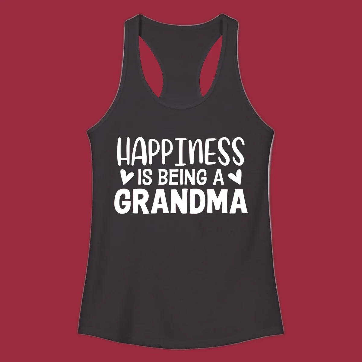Happiness is being a grandma quote with hearts graphic.