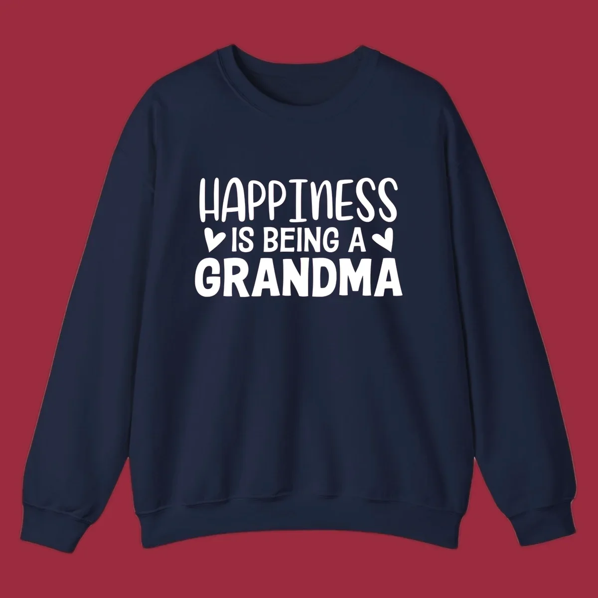 Happiness is being a grandma quote with hearts graphic.