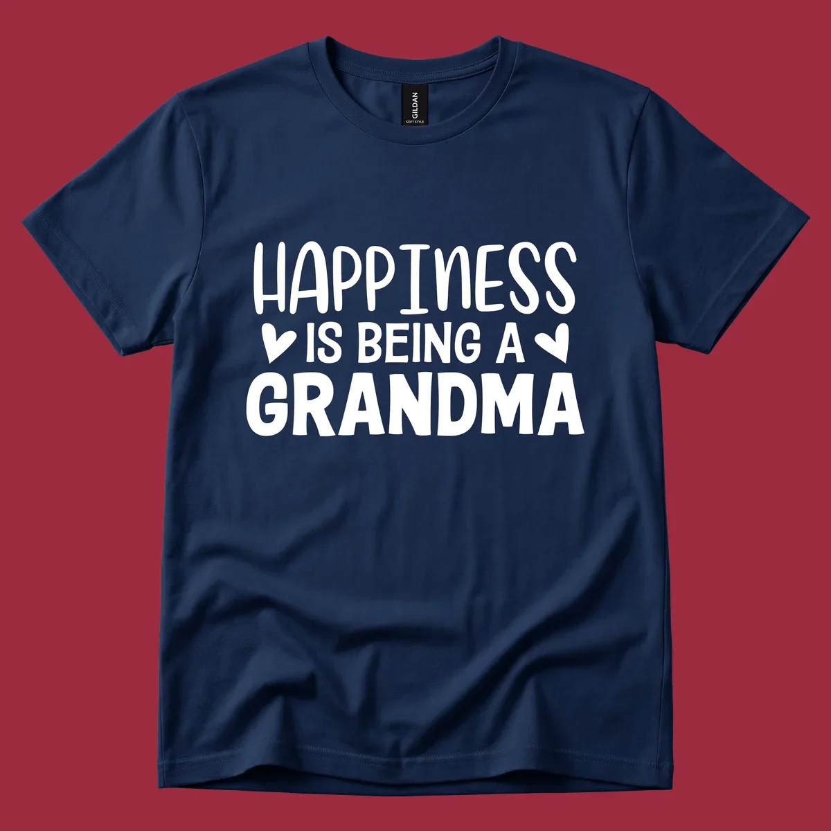 Happiness is being a grandma quote with hearts graphic.