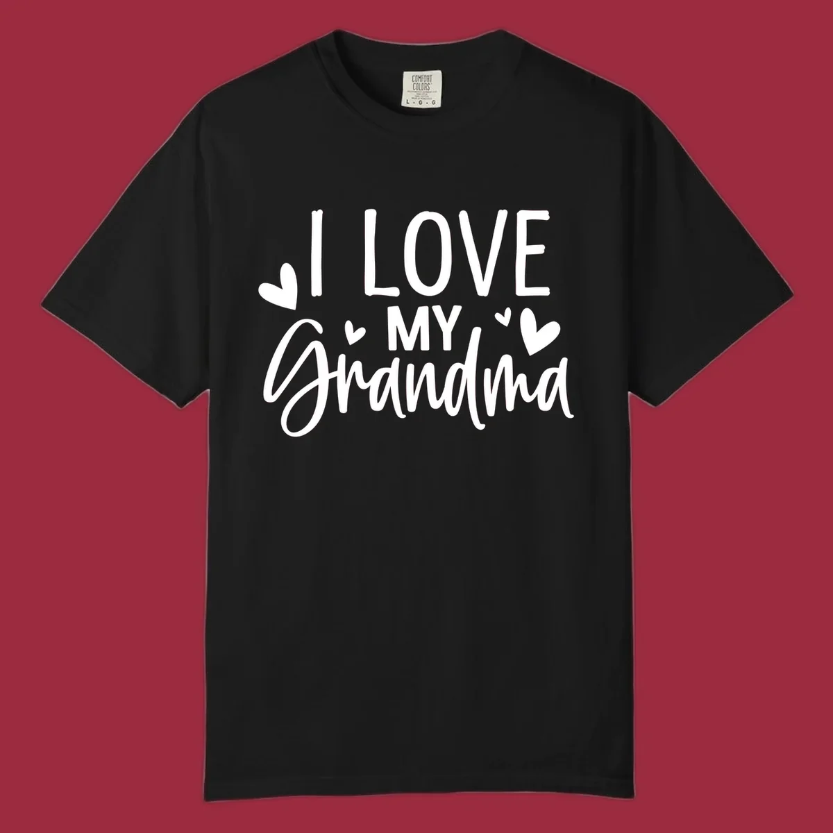 I Love My Grandma text with hearts graphic