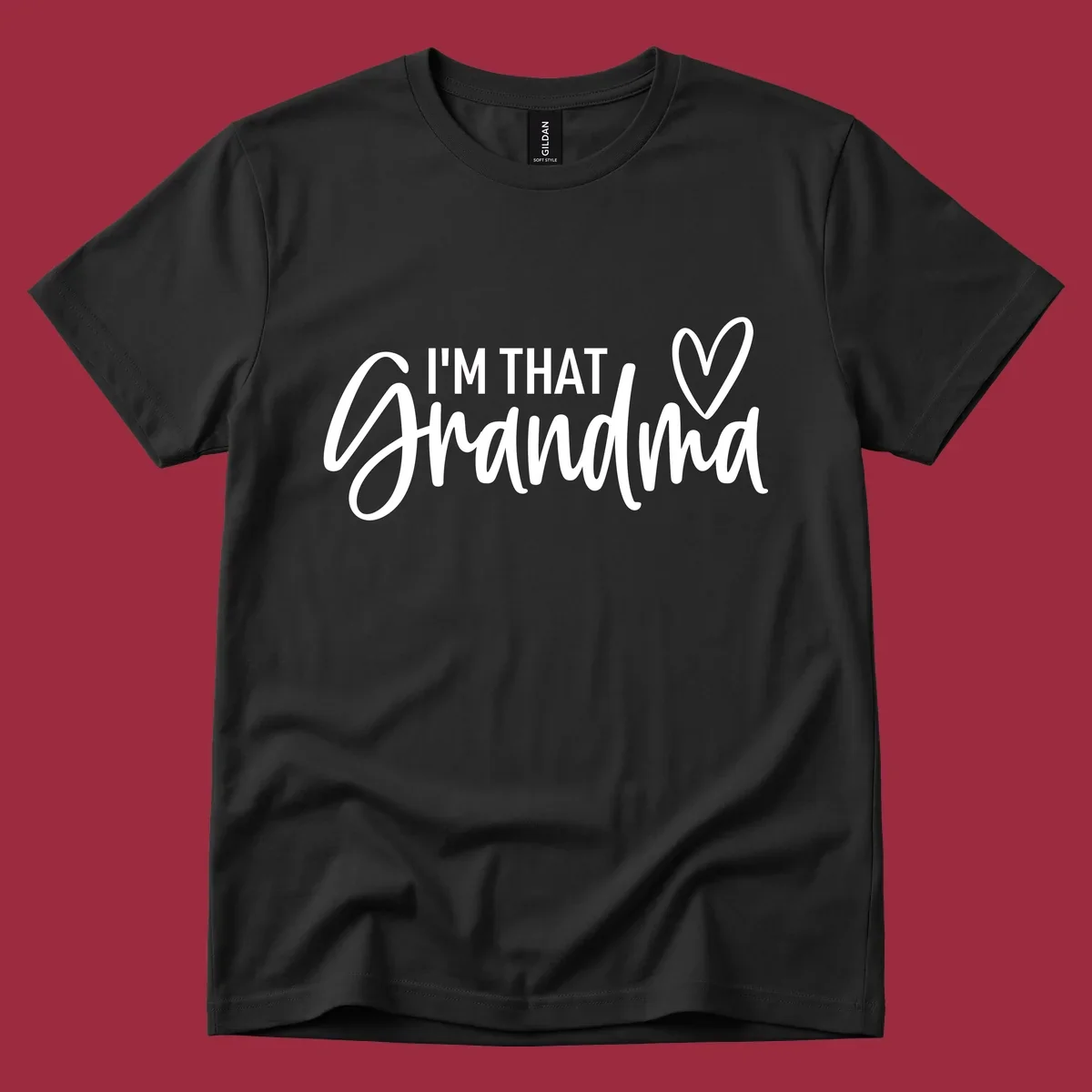 I'm That Grandma text with a heart, in white and black.