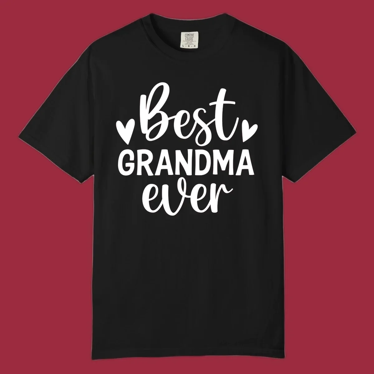 Best Grandma Ever typography design with hearts.