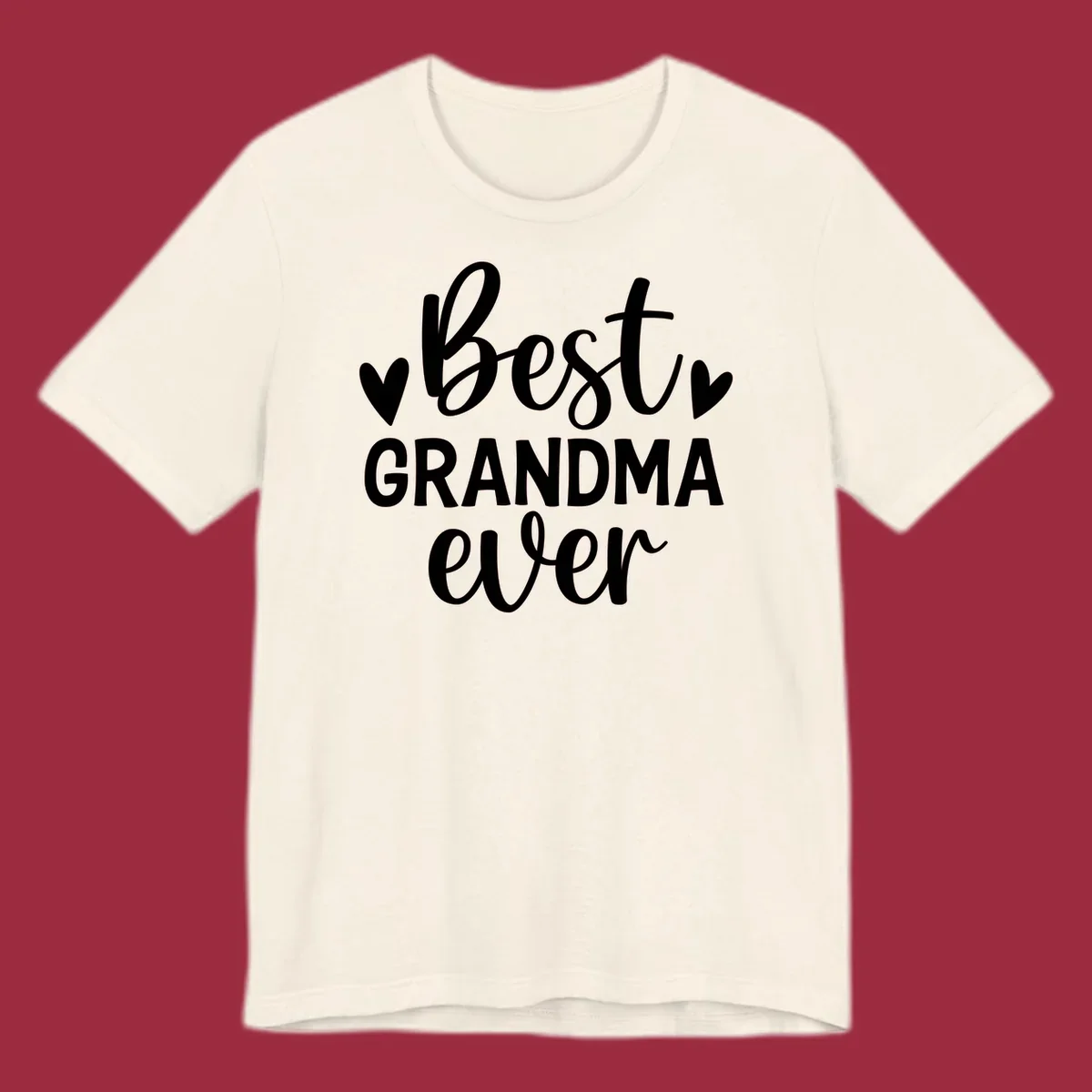 Best Grandma Ever typography design with hearts.