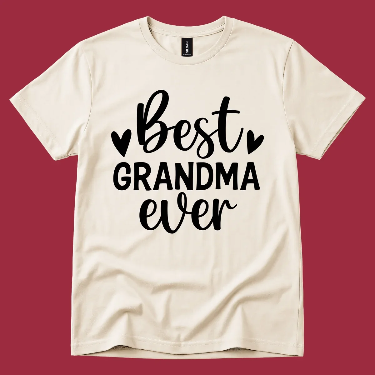 Best Grandma Ever typography design with hearts.