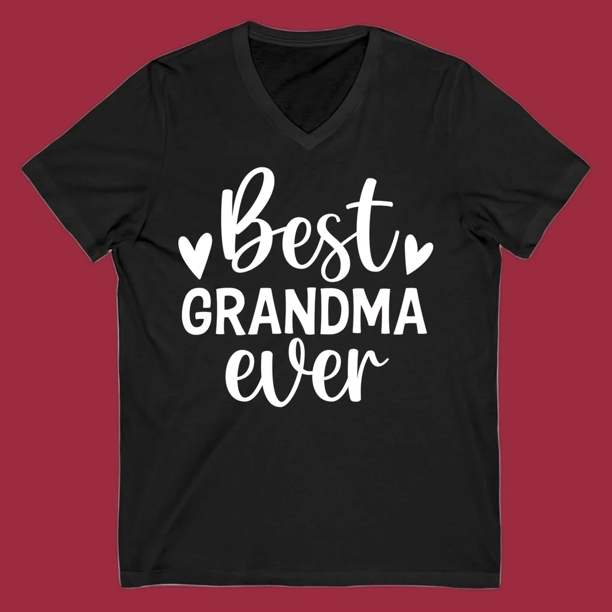 Best Grandma Ever typography design with hearts.