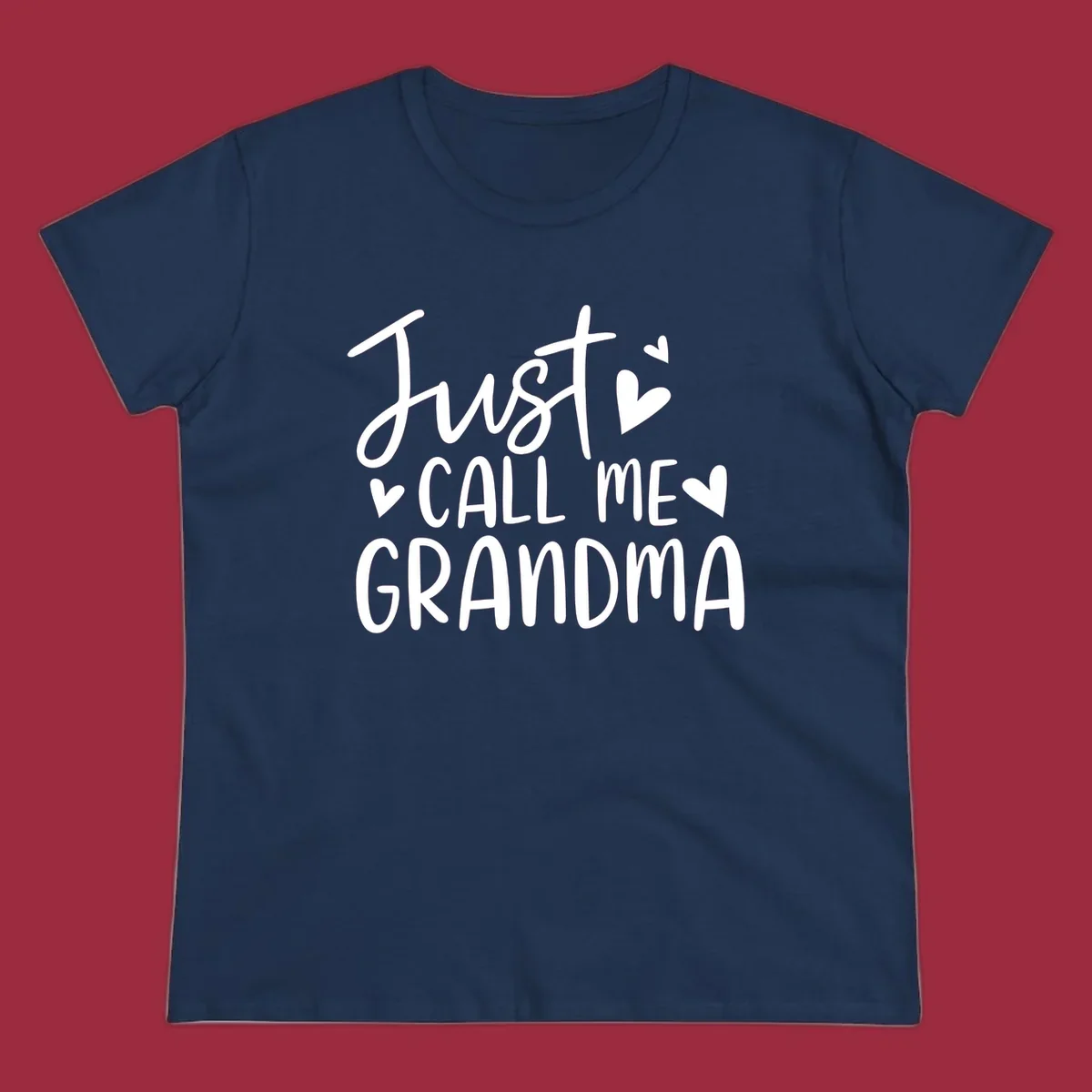 Just Call Me Grandma text with hearts graphic.