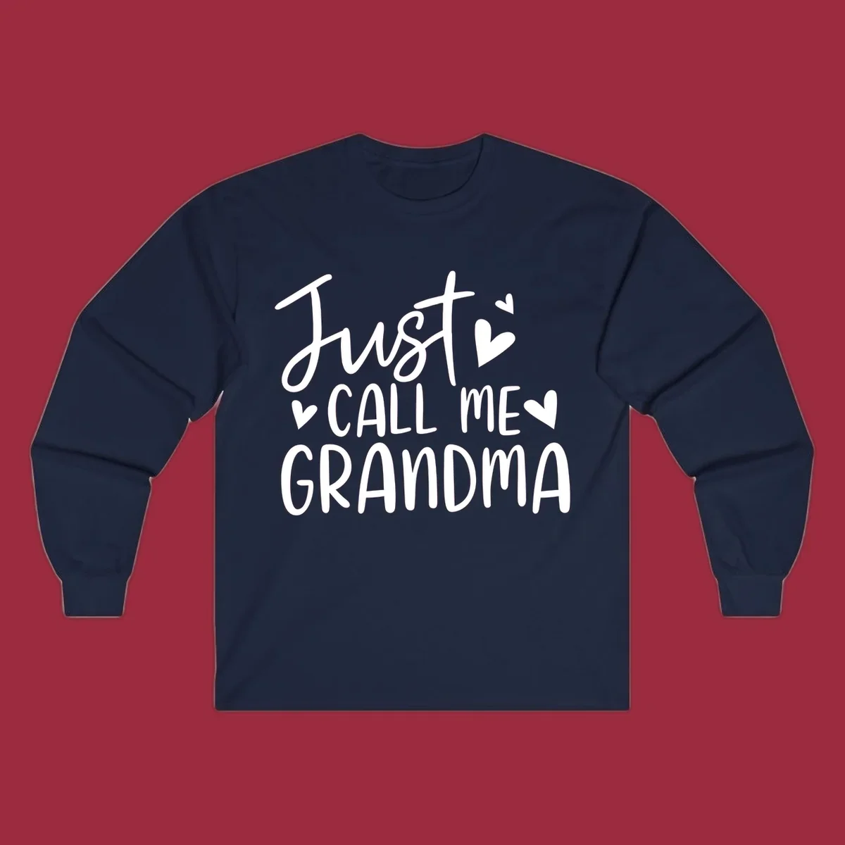 Just Call Me Grandma text with hearts graphic.