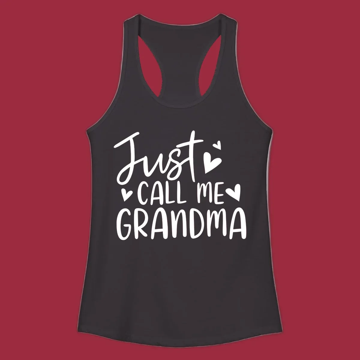 Just Call Me Grandma text with hearts graphic.