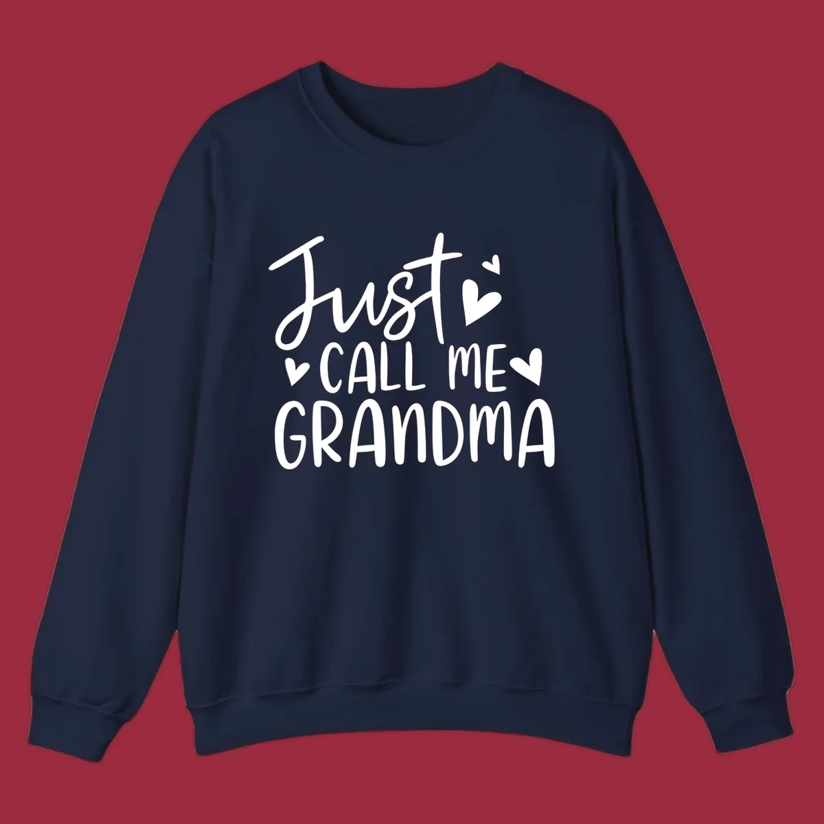 Just Call Me Grandma text with hearts graphic.