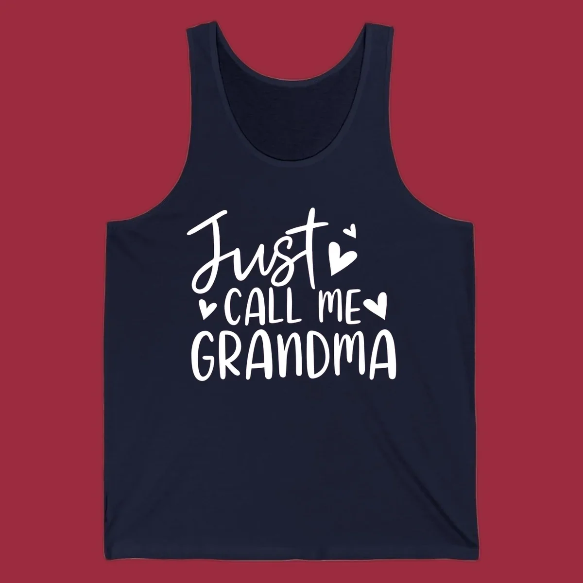 Just Call Me Grandma text with hearts graphic.