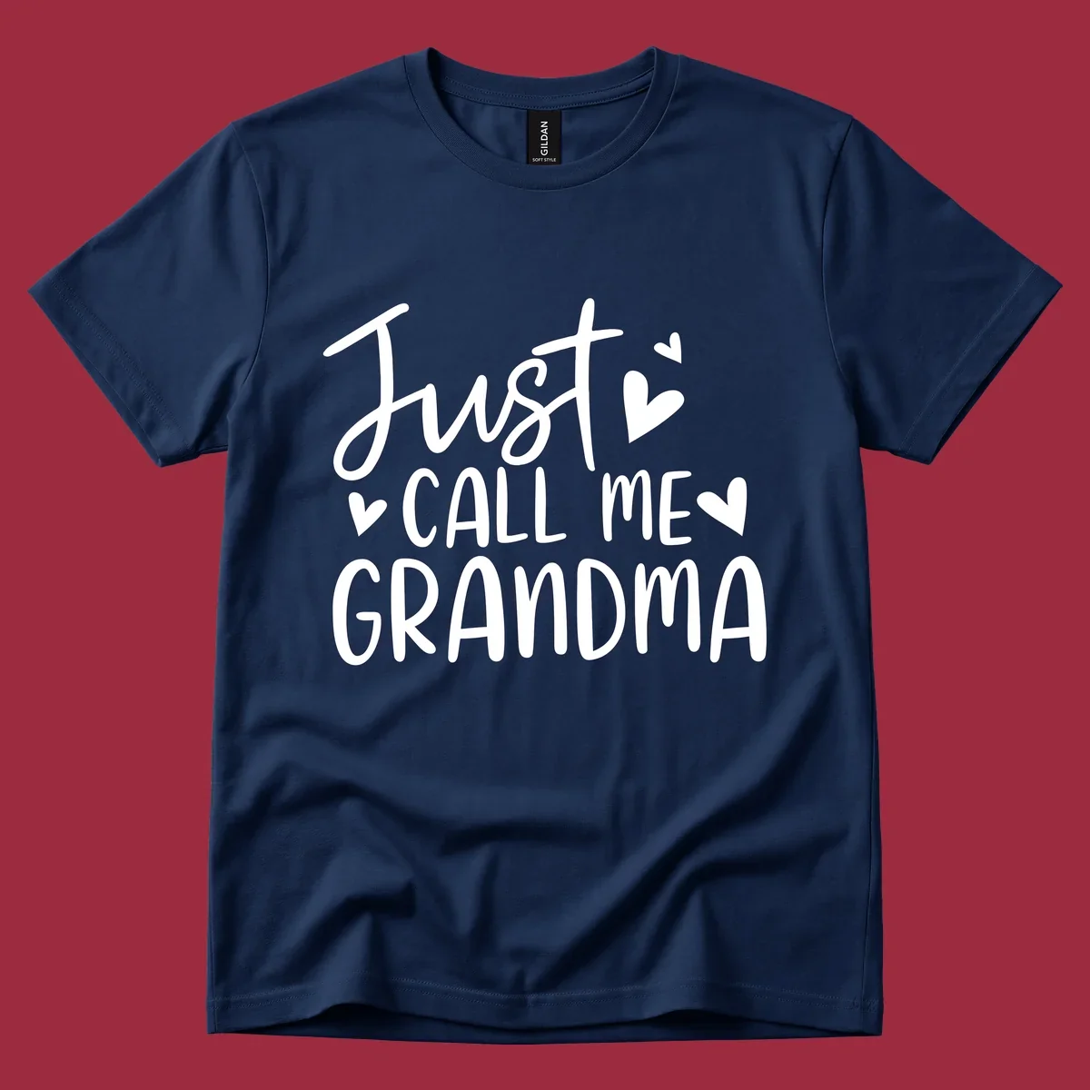 Just Call Me Grandma text with hearts graphic.