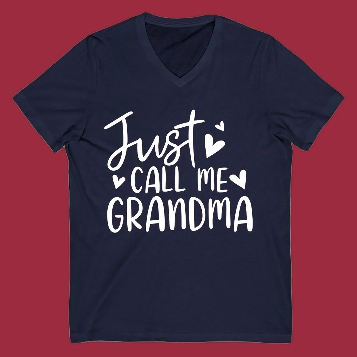 Just Call Me Grandma text with hearts graphic.