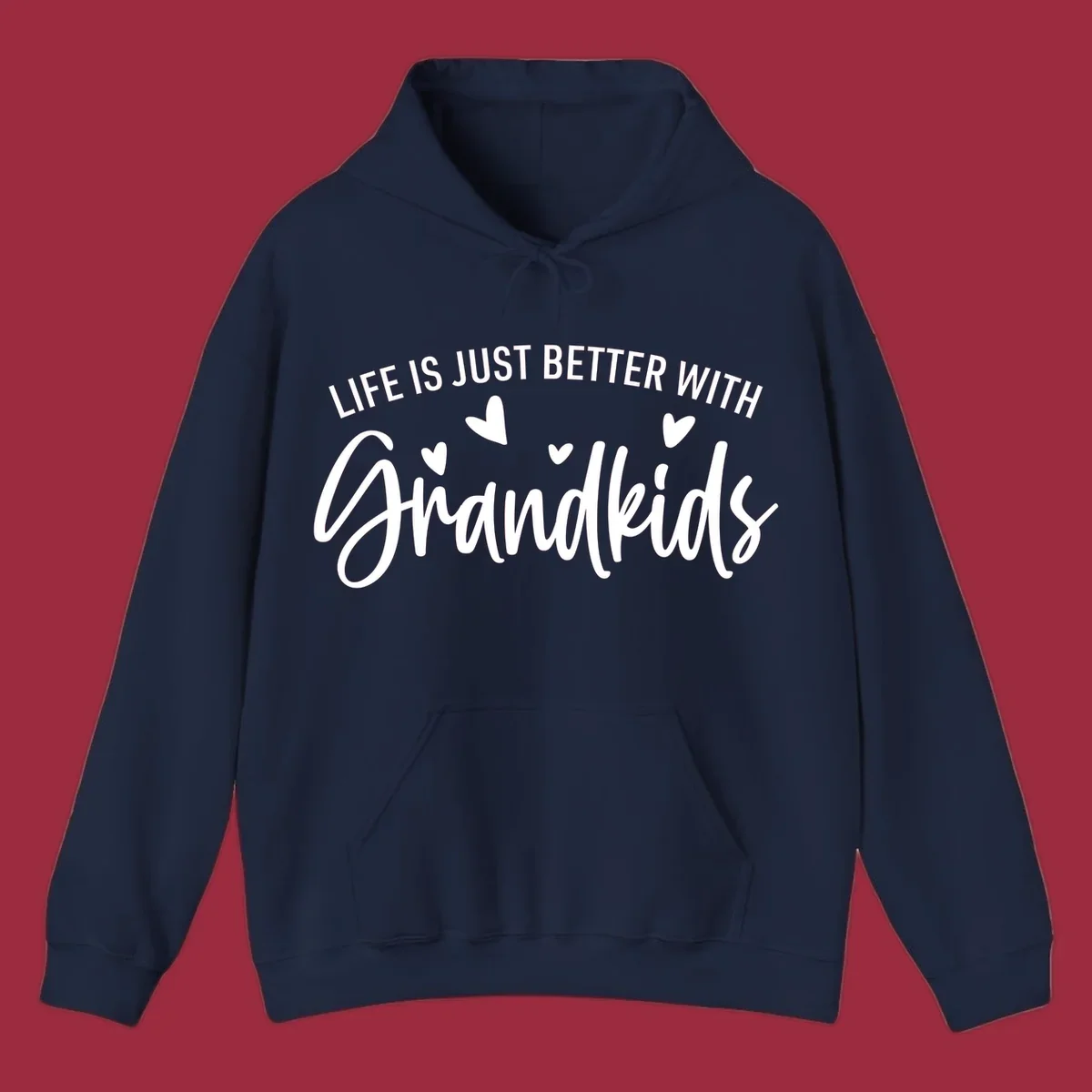 Typography design with text 'LIFE IS JUST BETTER WITH Grandkids' and hearts, representing the grandparent life.