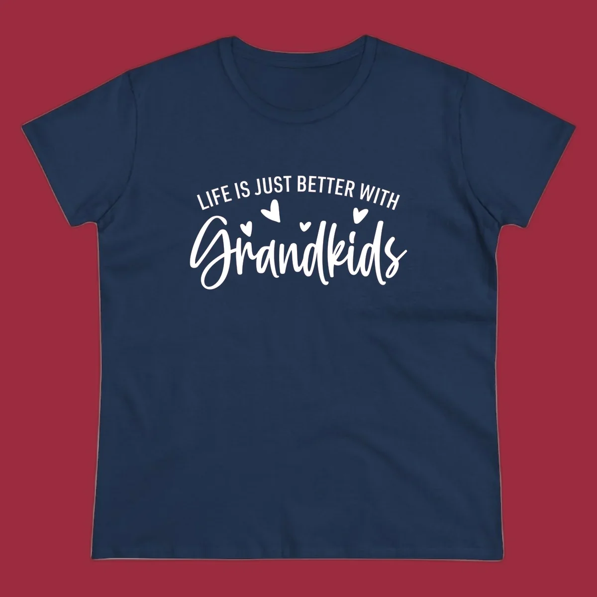 Typography design with text 'LIFE IS JUST BETTER WITH Grandkids' and hearts, representing the grandparent life.