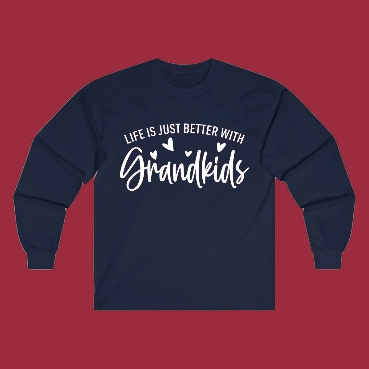 Typography design with text 'LIFE IS JUST BETTER WITH Grandkids' and hearts, representing the grandparent life.