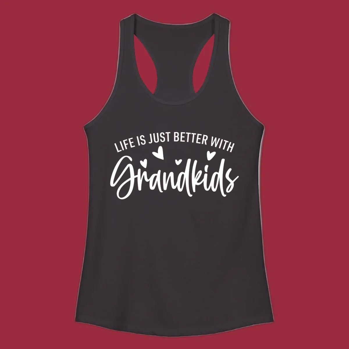 Typography design with text 'LIFE IS JUST BETTER WITH Grandkids' and hearts, representing the grandparent life.