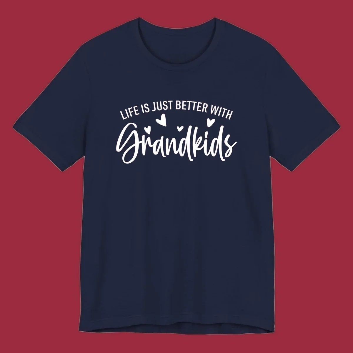 Typography design with text 'LIFE IS JUST BETTER WITH Grandkids' and hearts, representing the grandparent life.