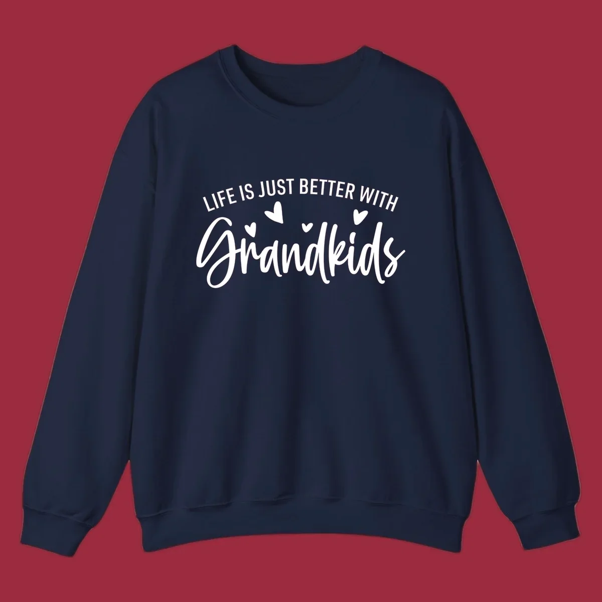 Typography design with text 'LIFE IS JUST BETTER WITH Grandkids' and hearts, representing the grandparent life.