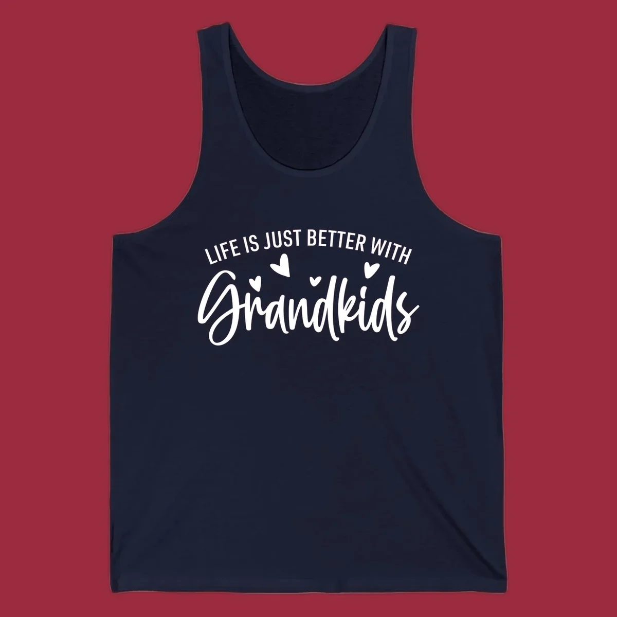 Typography design with text 'LIFE IS JUST BETTER WITH Grandkids' and hearts, representing the grandparent life.