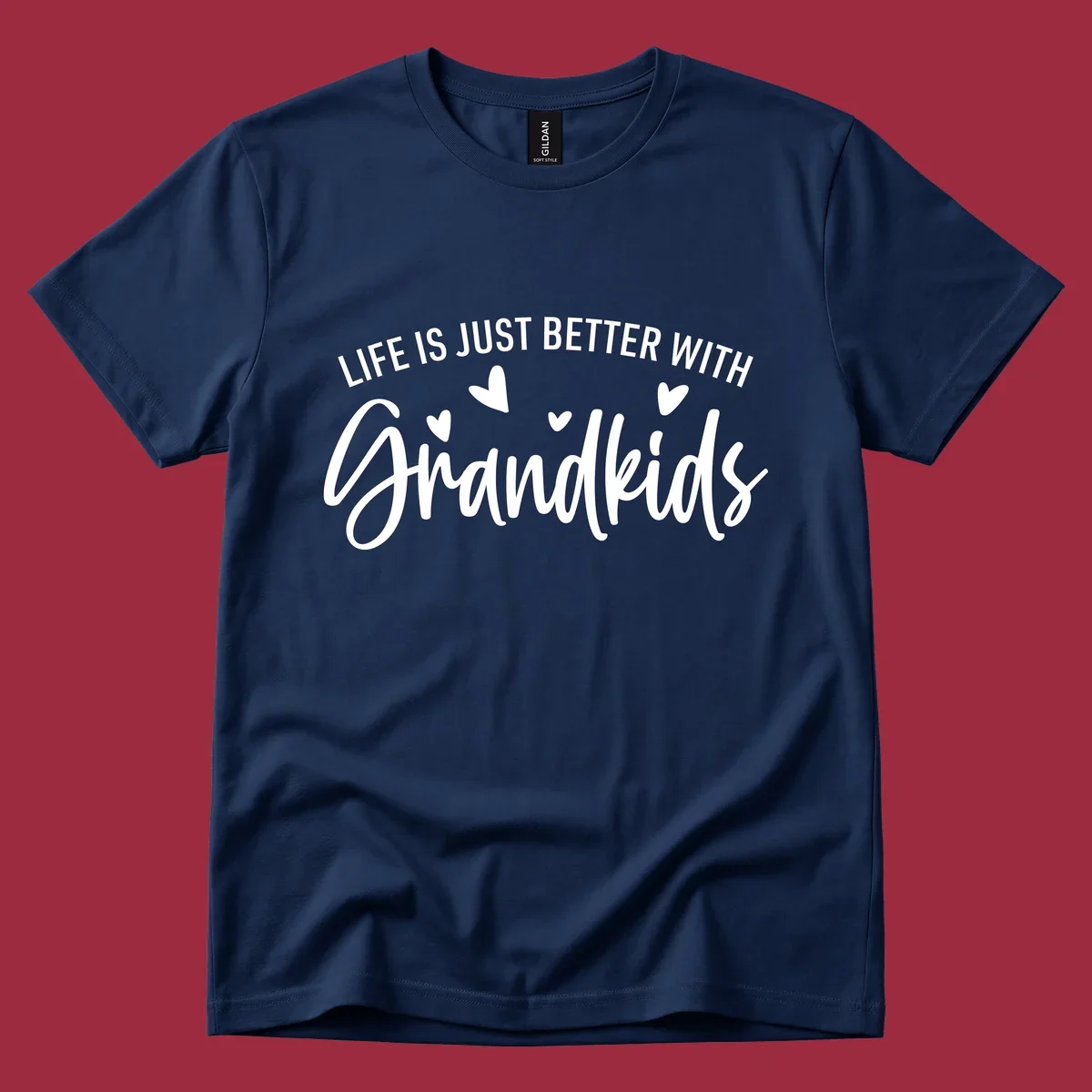Typography design with text 'LIFE IS JUST BETTER WITH Grandkids' and hearts, representing the grandparent life.