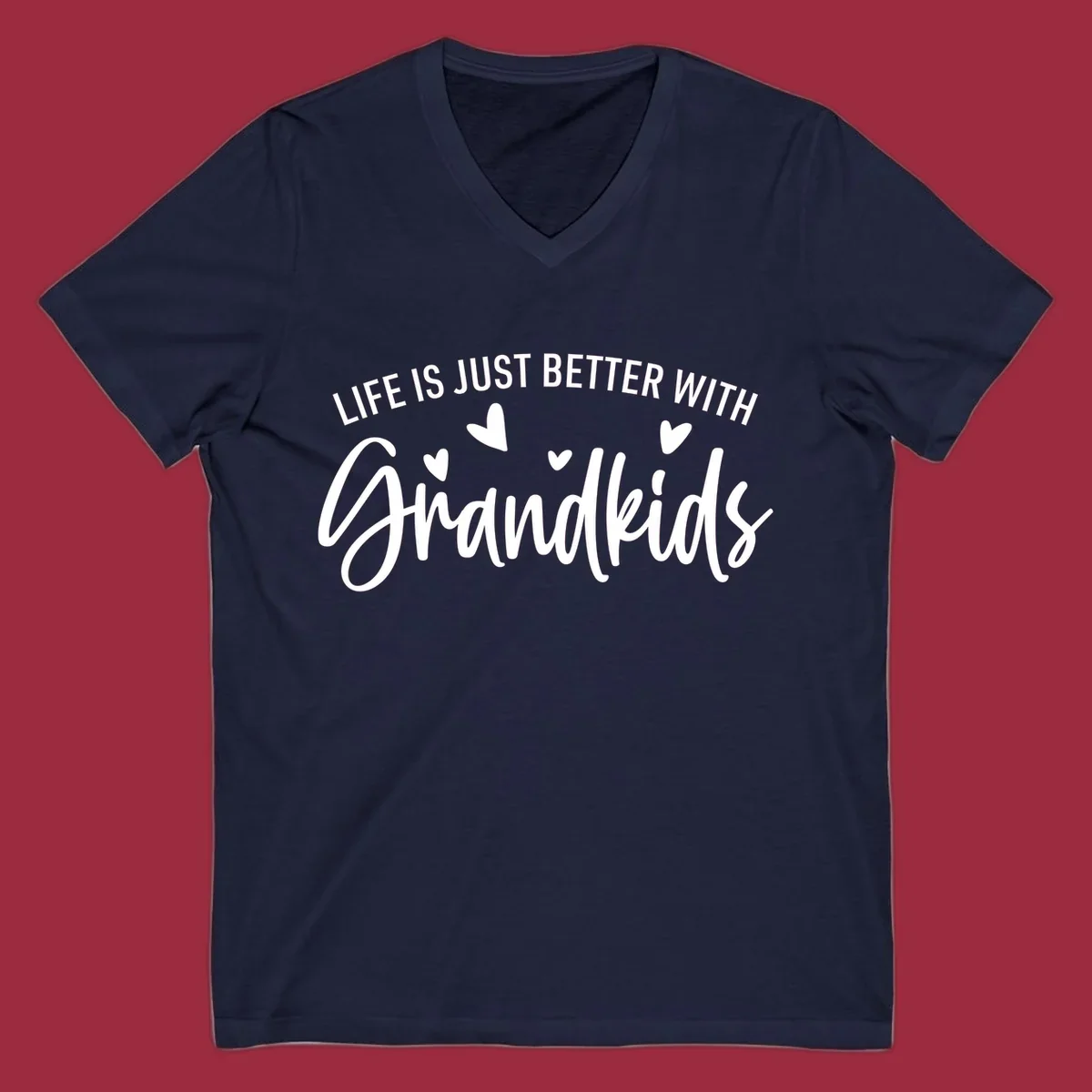 Typography design with text 'LIFE IS JUST BETTER WITH Grandkids' and hearts, representing the grandparent life.