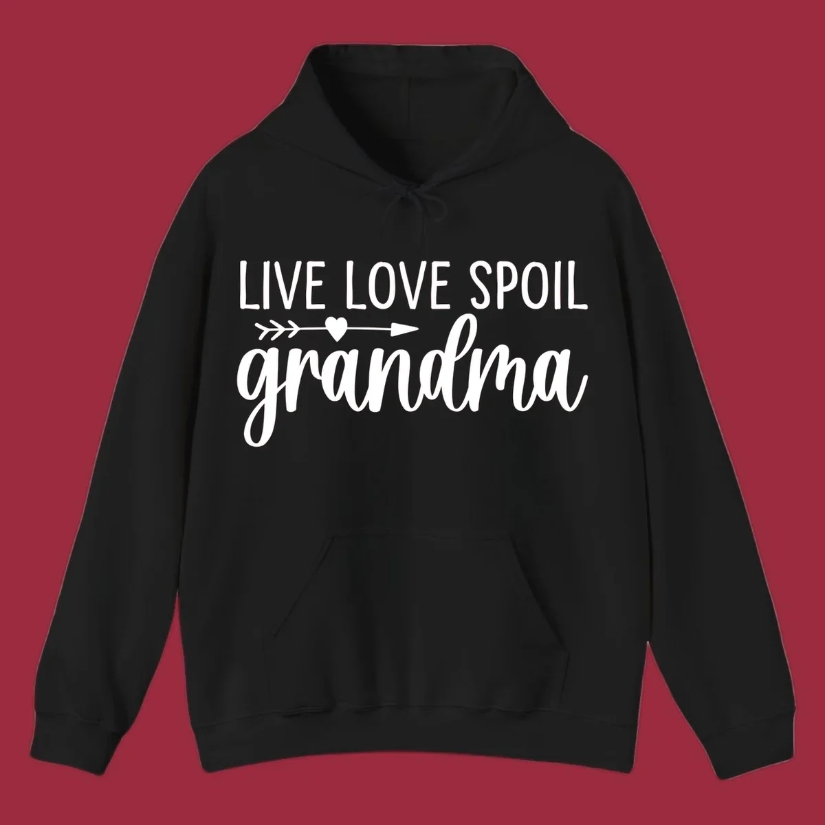 Live Love Spoil Grandma typography design with heart and arrow.