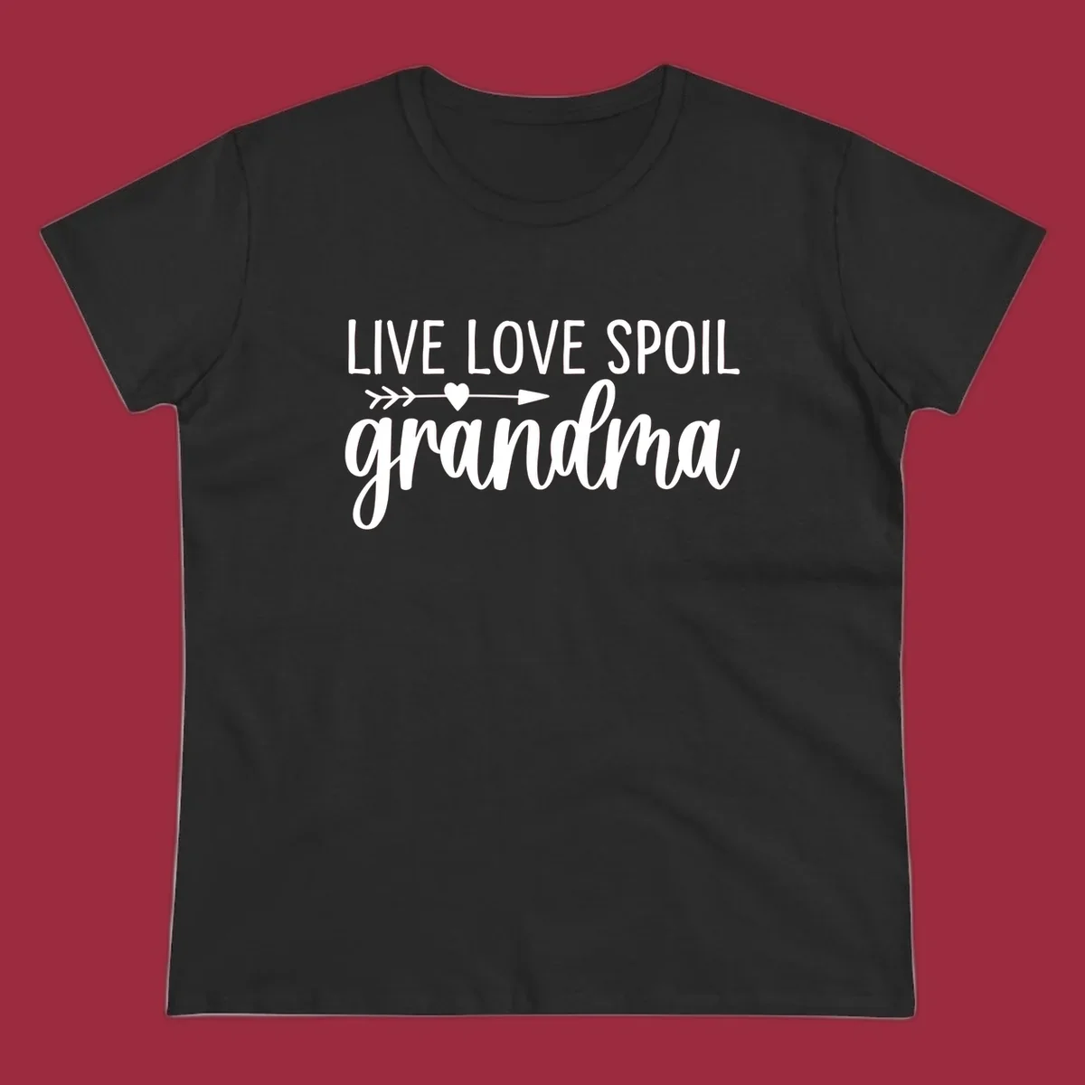 Live Love Spoil Grandma typography design with heart and arrow.