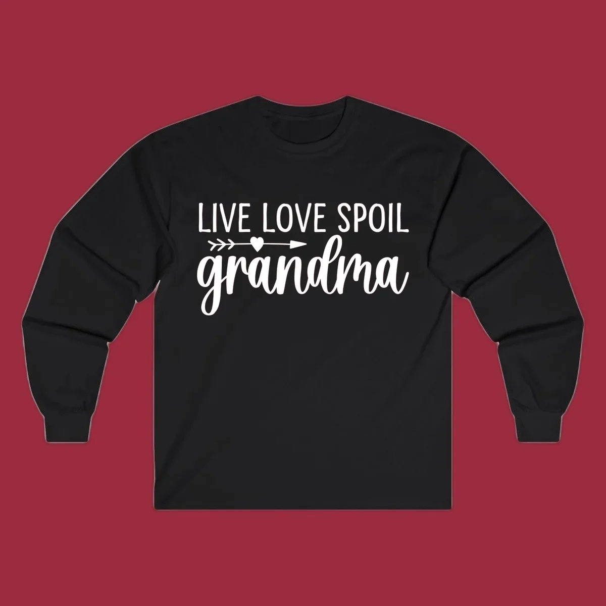 Live Love Spoil Grandma typography design with heart and arrow.